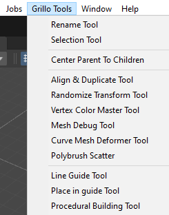 Menú de Grillo Tools for Unity