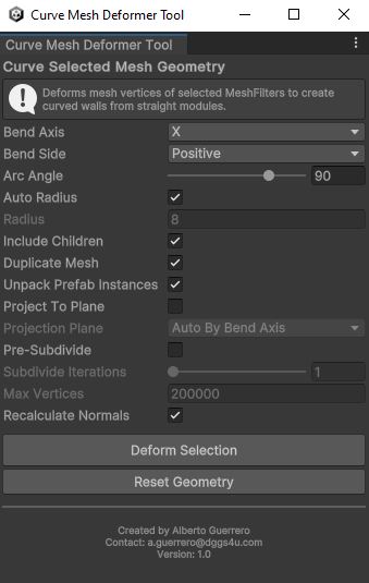 Vista previa de Curve Mesh Deformer Tool